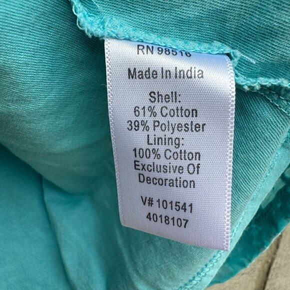 Coldwater Creek Womens Aqua Textured Burnout Sheer Overlay Short Sleeve Blouse L - Picture 11 of 11